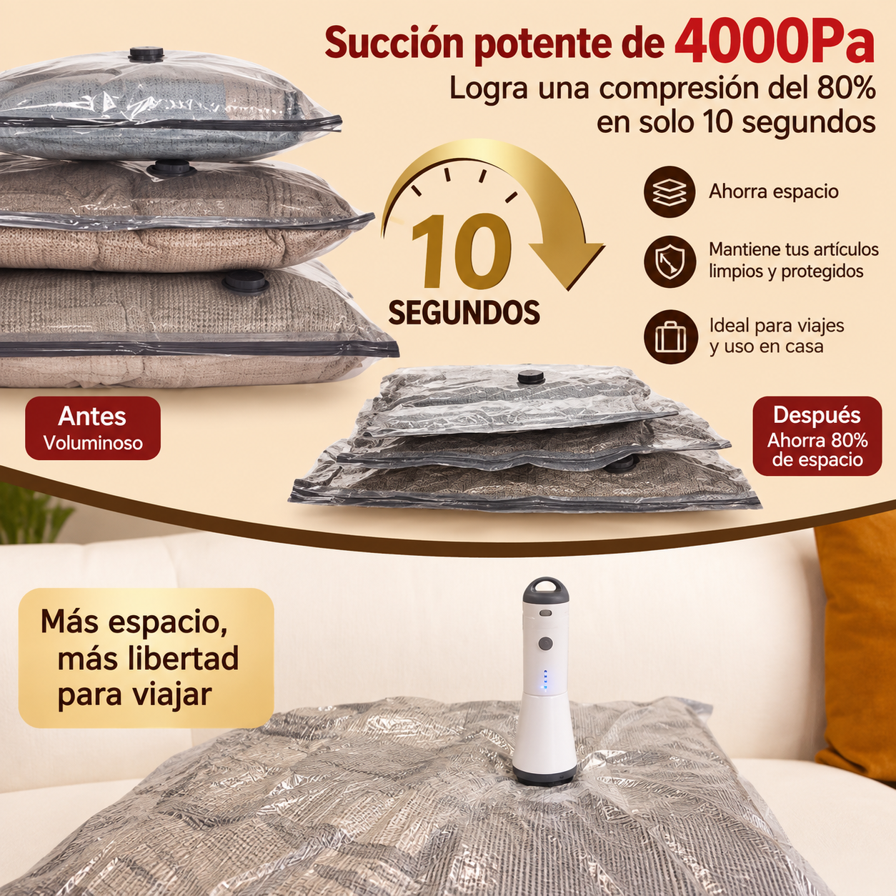 Precio especial con descuento: Pack de 15 bolsas de vacío Vacbird para viajes con bomba eléctrica recargable e inalámbrica; bolsas para equipaje de mano y maletas; ahorro de espacio para ropa. - Imagen 5