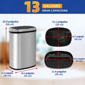 Precio especial con descuento: BestOffice | Cubo de basura de 13 galones con tapa | Bote de basura automático sin contacto | Control de olores | Diseño ovalado moderno | Fácil de limpiar | Acero inoxidable | Ideal para cualquier cocina, baño, oficina u hogar - Imagen 4