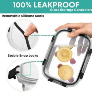 Precio especial con descuento: Juego de 30 recipientes de vidrio Razab para almacenar alimentos con tapa; recipientes reutilizables para preparar comidas y guardar sobras; tapas herméticas y a prueba de fugas con cierre de seguridad; aptos para horno, congelador, microondas y lavavajillas. - Imagen 7
