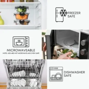 Precio especial con descuento: Juego de 30 recipientes de vidrio Razab para almacenar alimentos con tapa; recipientes reutilizables para preparar comidas y guardar sobras; tapas herméticas y a prueba de fugas con cierre de seguridad; aptos para horno, congelador, microondas y lavavajillas. - Imagen 6