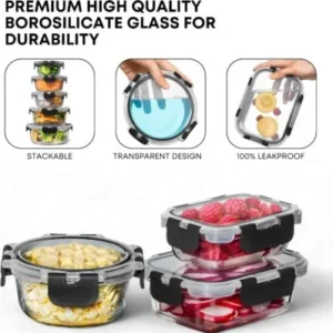 Precio especial con descuento: Juego de 30 recipientes de vidrio Razab para almacenar alimentos con tapa; recipientes reutilizables para preparar comidas y guardar sobras; tapas herméticas y a prueba de fugas con cierre de seguridad; aptos para horno, congelador, microondas y lavavajillas. - Imagen 5