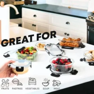 Precio especial con descuento: Juego de 30 recipientes de vidrio Razab para almacenar alimentos con tapa; recipientes reutilizables para preparar comidas y guardar sobras; tapas herméticas y a prueba de fugas con cierre de seguridad; aptos para horno, congelador, microondas y lavavajillas. - Imagen 3
