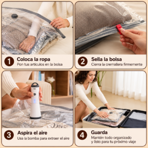 Precio especial con descuento: Pack de 15 bolsas de vacío Vacbird para viajes con bomba eléctrica recargable e inalámbrica; bolsas para equipaje de mano y maletas; ahorro de espacio para ropa. - Imagen 4