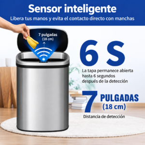 Precio especial con descuento: BestOffice | Cubo de basura de 13 galones con tapa | Bote de basura automático sin contacto | Control de olores | Diseño ovalado moderno | Fácil de limpiar | Acero inoxidable | Ideal para cualquier cocina, baño, oficina u hogar - Imagen 3