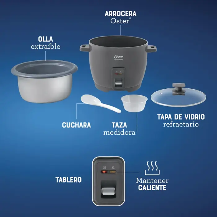 Olla Arrocera Oster Antiadherente DiamondForce 10 Tazas Gris CKSTRCB10 - Imagen 3