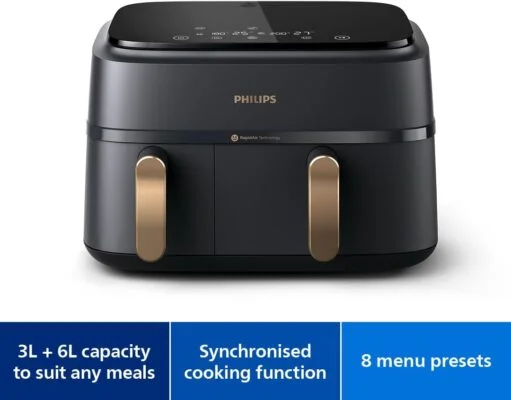Philips Serie 3000 NA352/00 - Freidora de aire de doble cesta, 9 L, 8 en 1